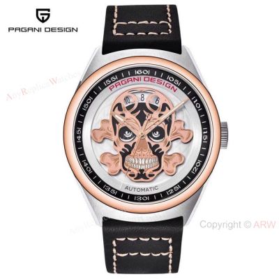 Replica Pagani Design Rose Gold Bezel Skeleton Skull Face Watch